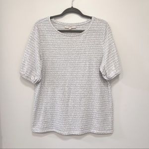 LOFT Gray White Swiss Dot Puff Sleeve Top Size L